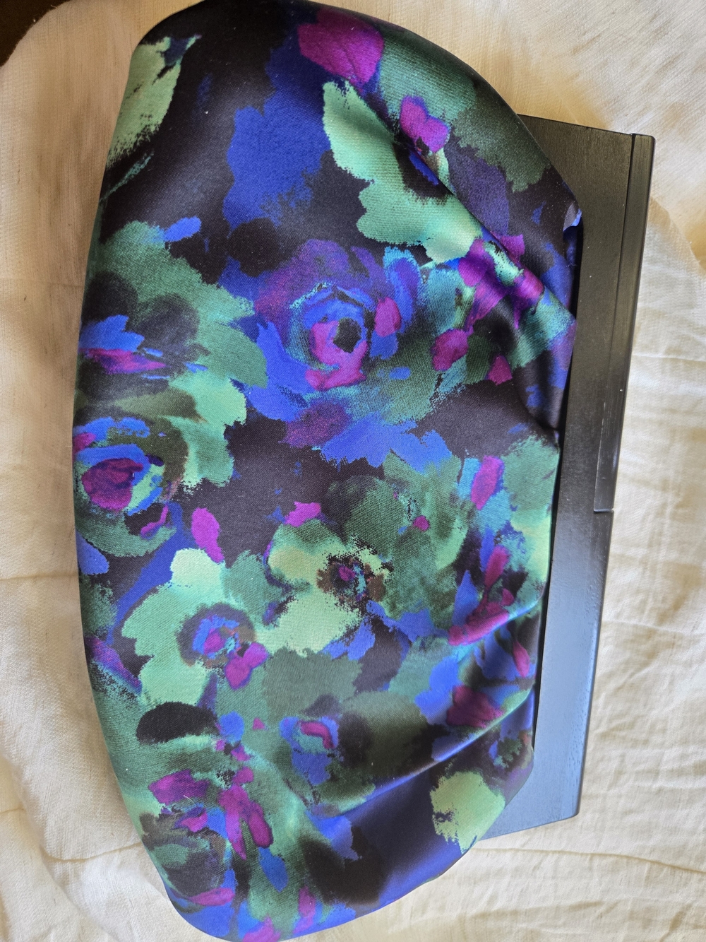 Nine West Satin Floral Clutch in Black, Green & Purple - Picture 4 of 7
